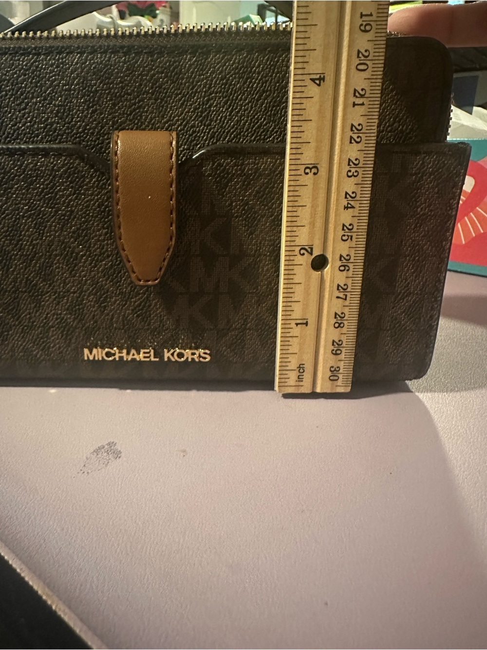 Michael Kors Brown Monogram Leather Top-Handle Wallet - Picture 12 of 12